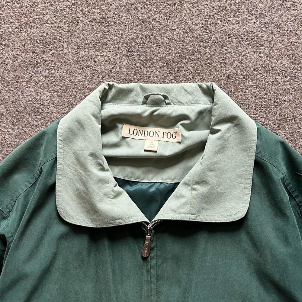 Vintage London Fog Microsuede Green Zip Up Bomber Jacket Colorblock Collar Men M - Picture 3 of 14